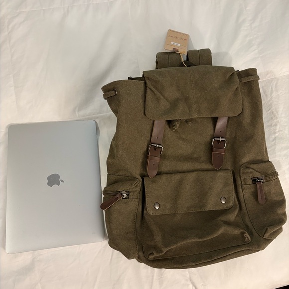 Olive Green Canvas Backpack - Picture 3 of 12